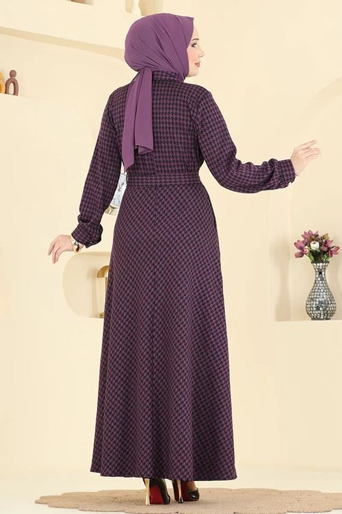 Düğme Detaylı Elbise Mürdüm