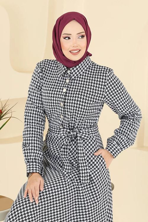 Düğme Detaylı Elbise Siyah