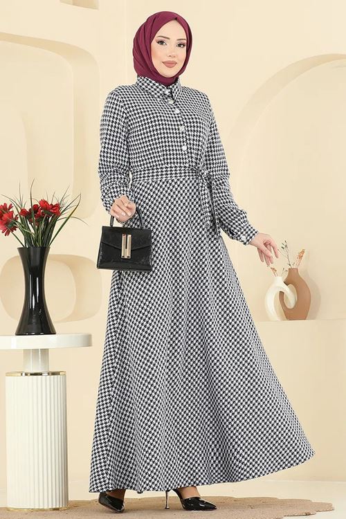 Düğme Detaylı Elbise Siyah