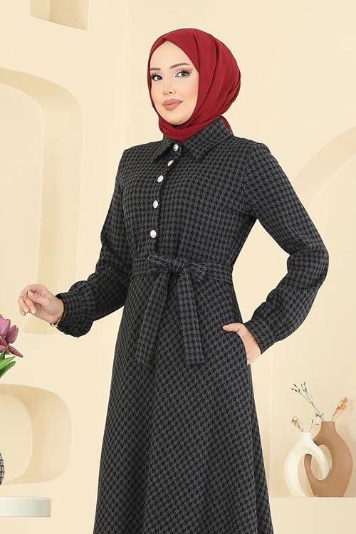 Düğme Detaylı Elbise Antrasit