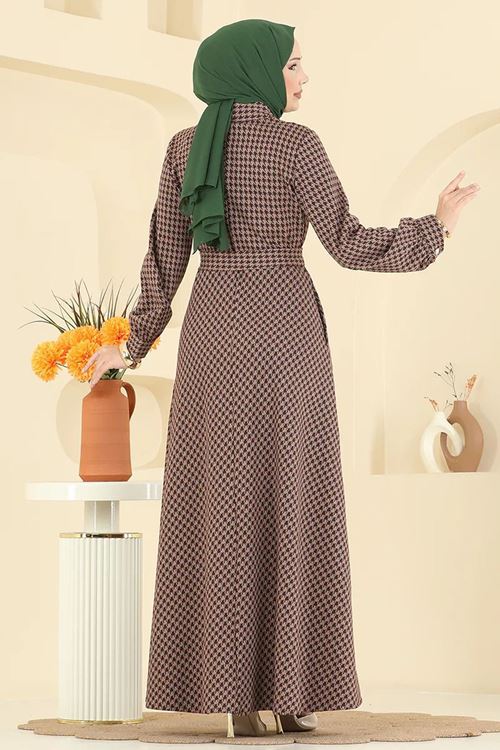 Düğme Detaylı Elbise Latte