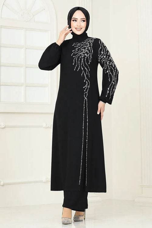 Taşlı Şık Takım Siyah