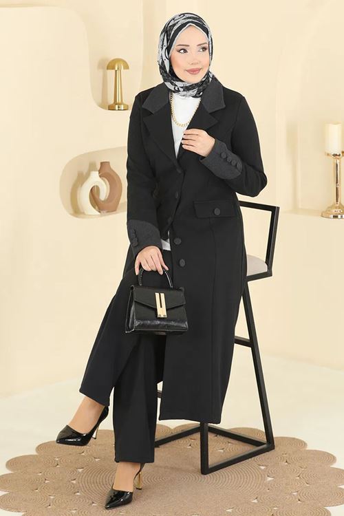 Kruvaze Yaka Kombin Koyu Antrasit