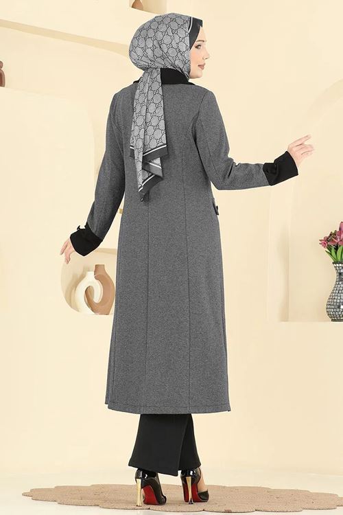 Kruvaze Yaka Kombin Gri&Siyah