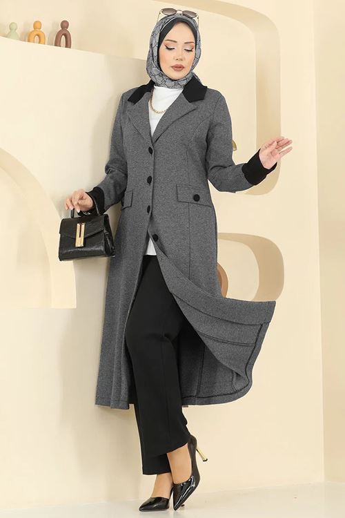 Kruvaze Yaka Kombin Gri&Siyah