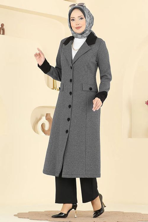 Kruvaze Yaka Kombin Gri&Siyah