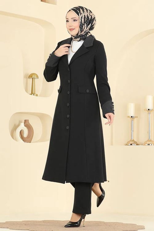 Kruvaze Yaka Kombin Siyah