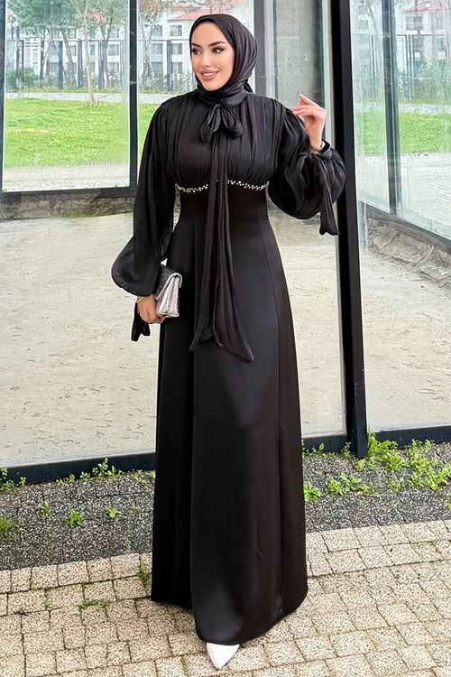 Taş Detaylı Abiye Siyah