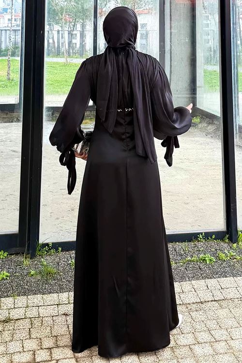 Taş Detaylı Abiye Siyah