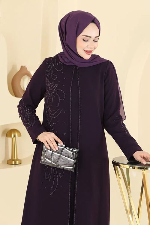 Taşlı Elbise Mürdüm