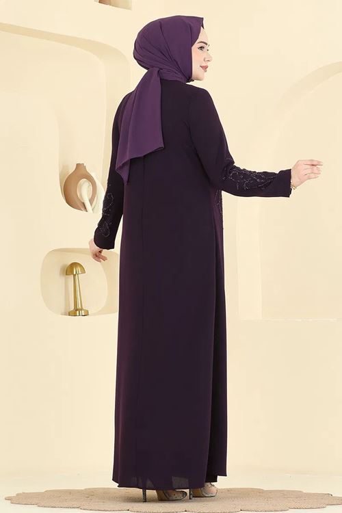 Taşlı Elbise Mürdüm