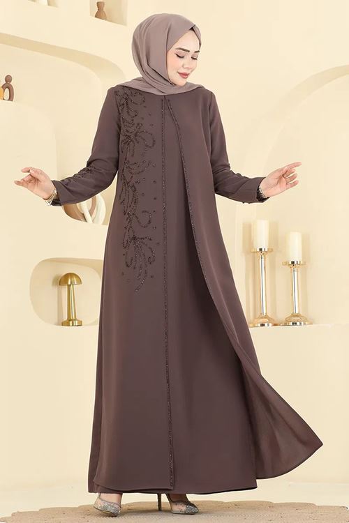 Taşlı Elbise Pudra Vizyon