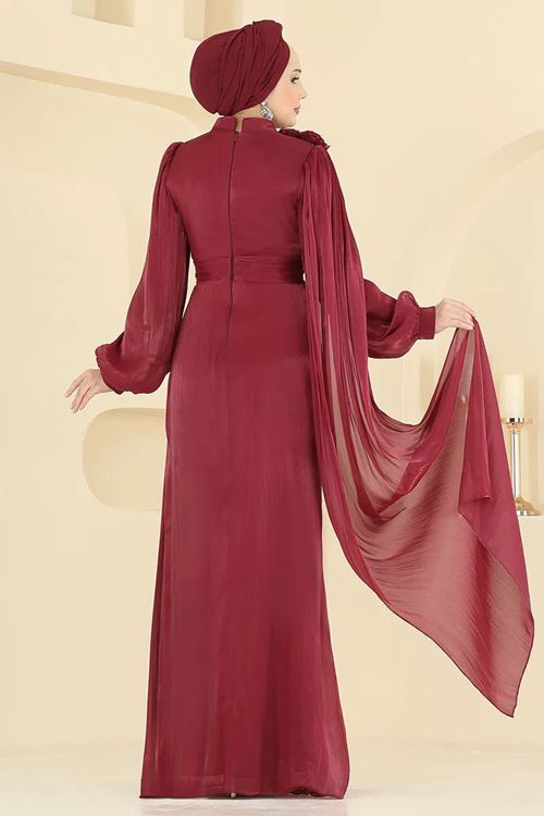 Çiçek Detaylı Abiye Bordo