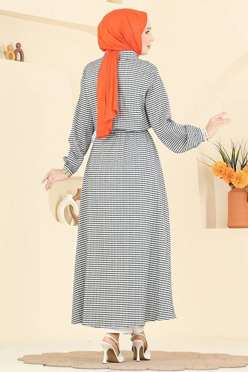 Çizgili Elbise Siyah