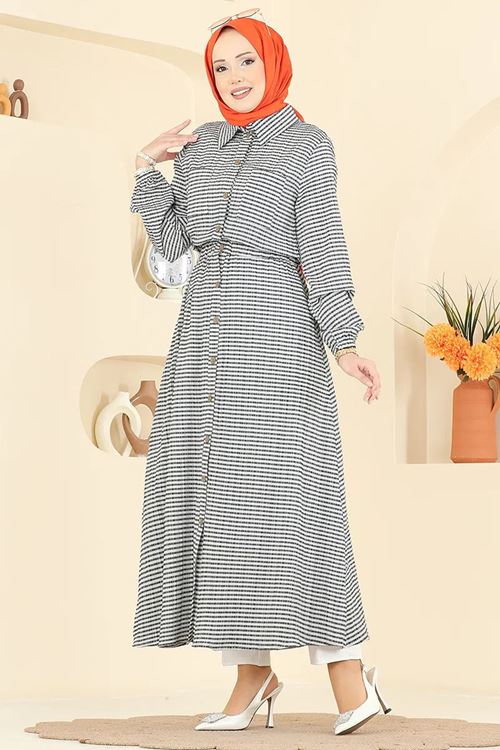 Çizgili Elbise Siyah