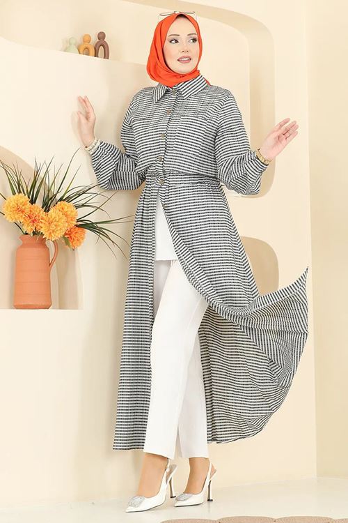 Çizgili Elbise Siyah