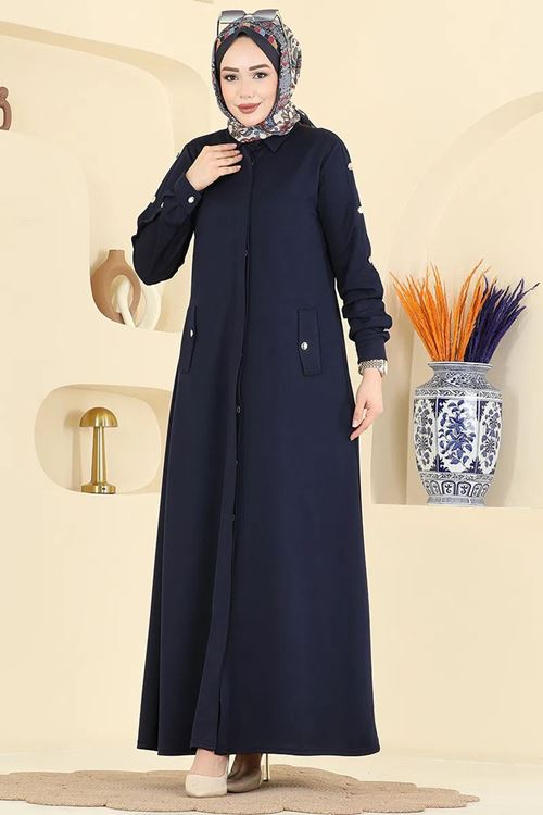 Düğmeli Örme Krep Ferace Laci