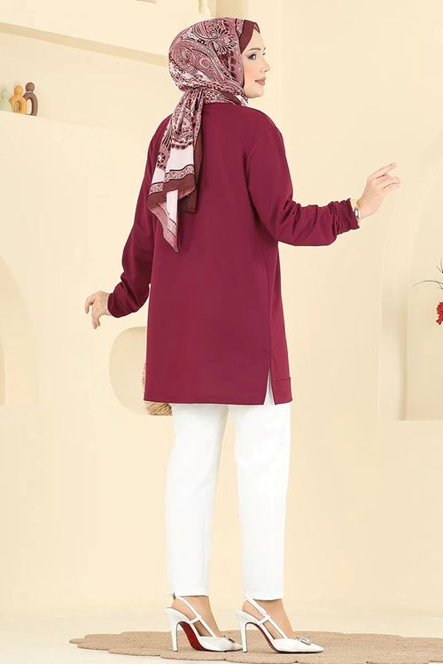 Yaprak Desenli Tunik Bordo