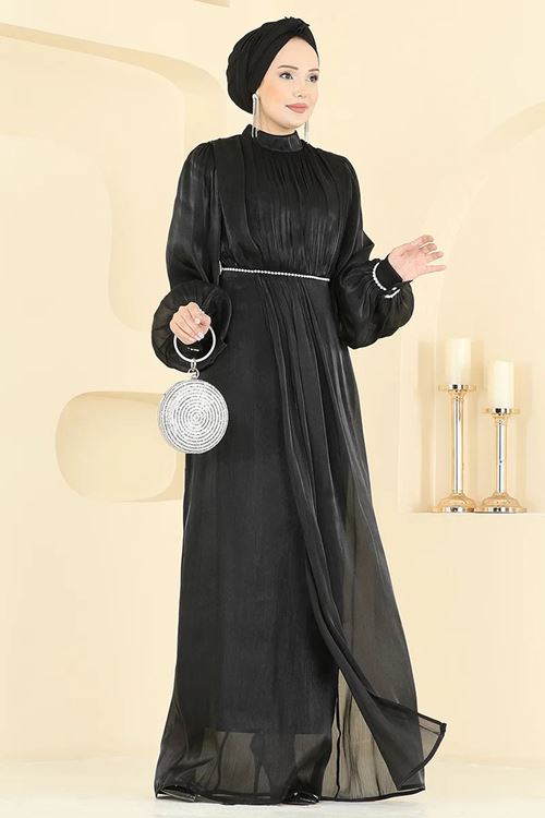 Taş Detaylı  Abiye Siyah