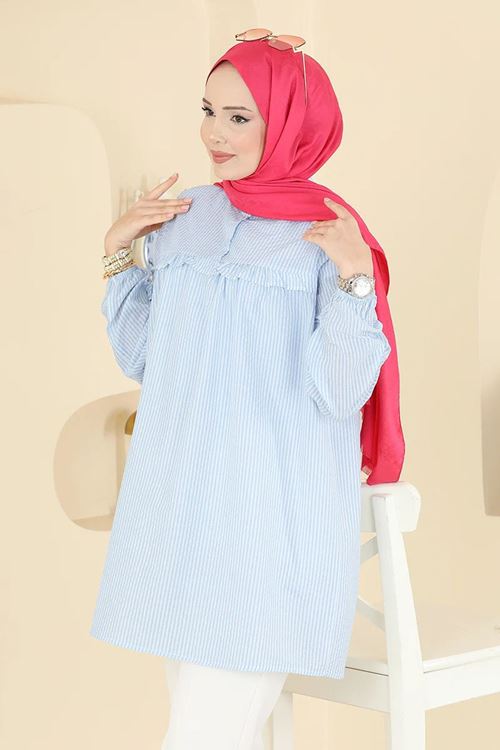 Fırfır Detaylı Tunik Bebe Mavisi