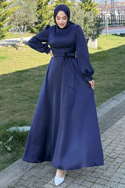 Beli Çapraz Kuşaklı Saten Abiye Laci