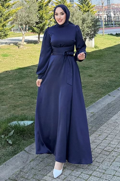 Beli Çapraz Kuşaklı Saten Abiye Laci