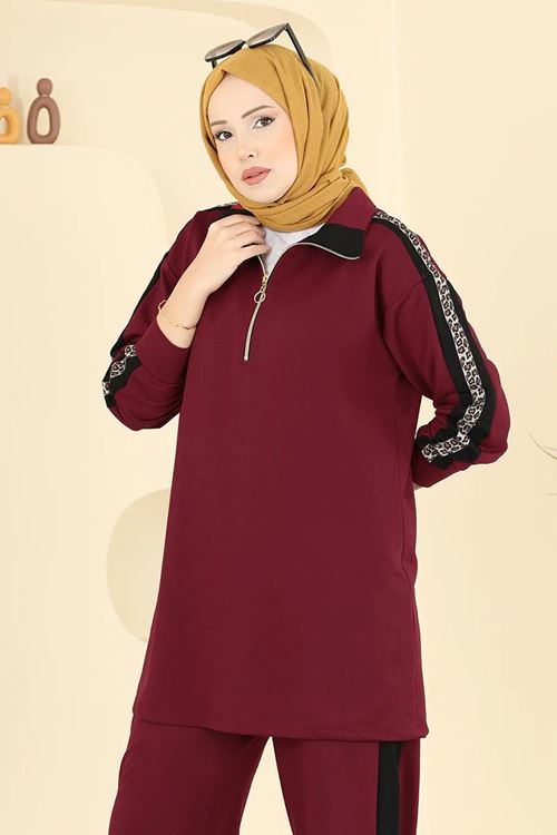 Leopar Desenli Takım Bordo