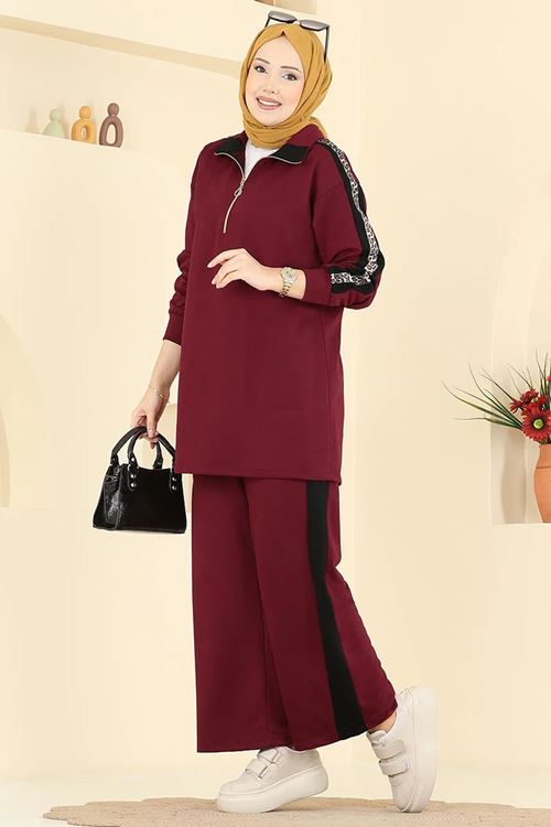 Leopar Desenli Takım Bordo