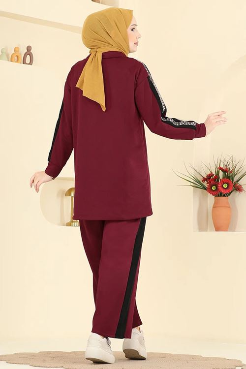 Leopar Desenli Takım Bordo