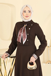 Fularlı Dabıl Elbise Acı Kahve
