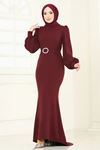 Balık Model Balon Kollu Abiye Bordo
