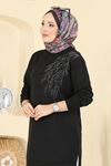 Yaprak Desenli Tunik Siyah