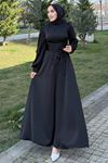 Beli Çapraz Kuşaklı Saten Abiye Siyah